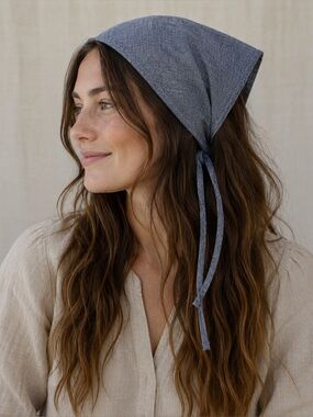Blue Linen Headscarf Kerchief